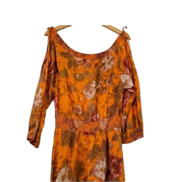 Anthropologie Cara Cara 100% silk orange print midi bohemian peasant dress sz 4 - Picture 8 of 12